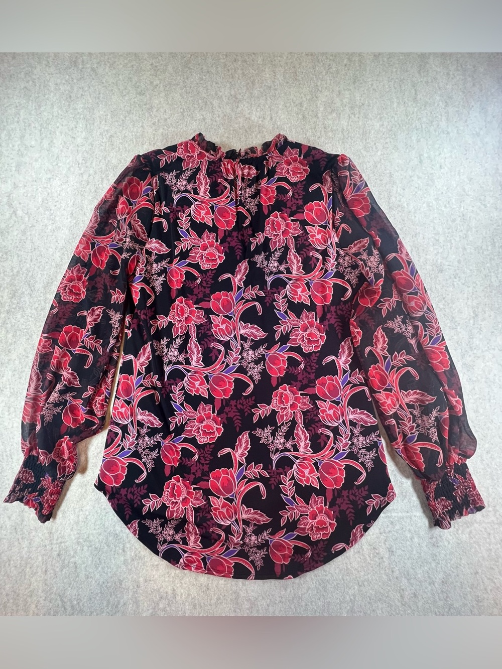 White House Black Market Floral Tunic Blouse Sheer Sleeve M - Picture 3 of 13